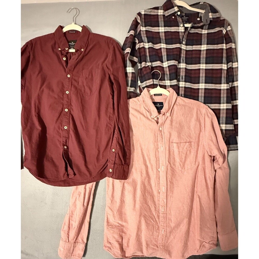 American Eagle Shirt M Seriously Soft Long Slv Maroon Lot 3 Pc Button Down 191